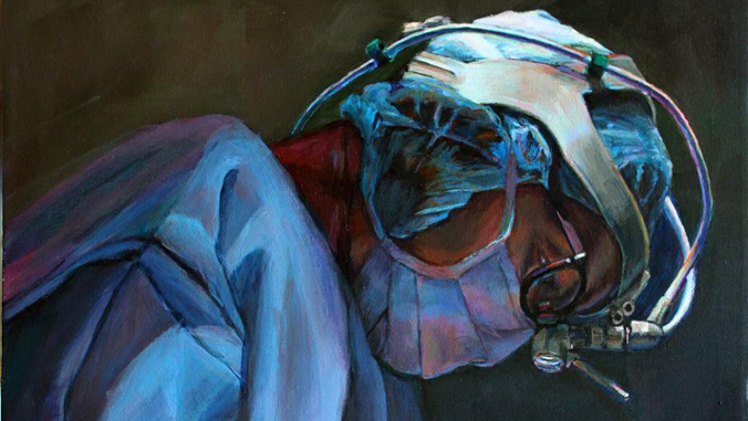 Ambidextrous doctor skillful in the operating room and art&nbsp;studio